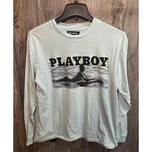 Playboy By PacSun T-shirt Size Med Light Blue Long Sleeve Playmate Graphic Cover